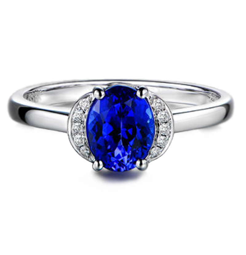 Anel ABBA Safira Azul com Diamantes