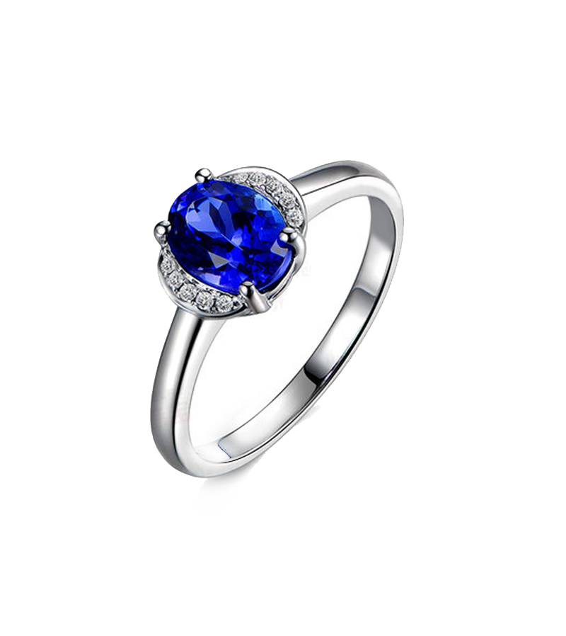 Anel ABBA Safira Azul com Diamantes