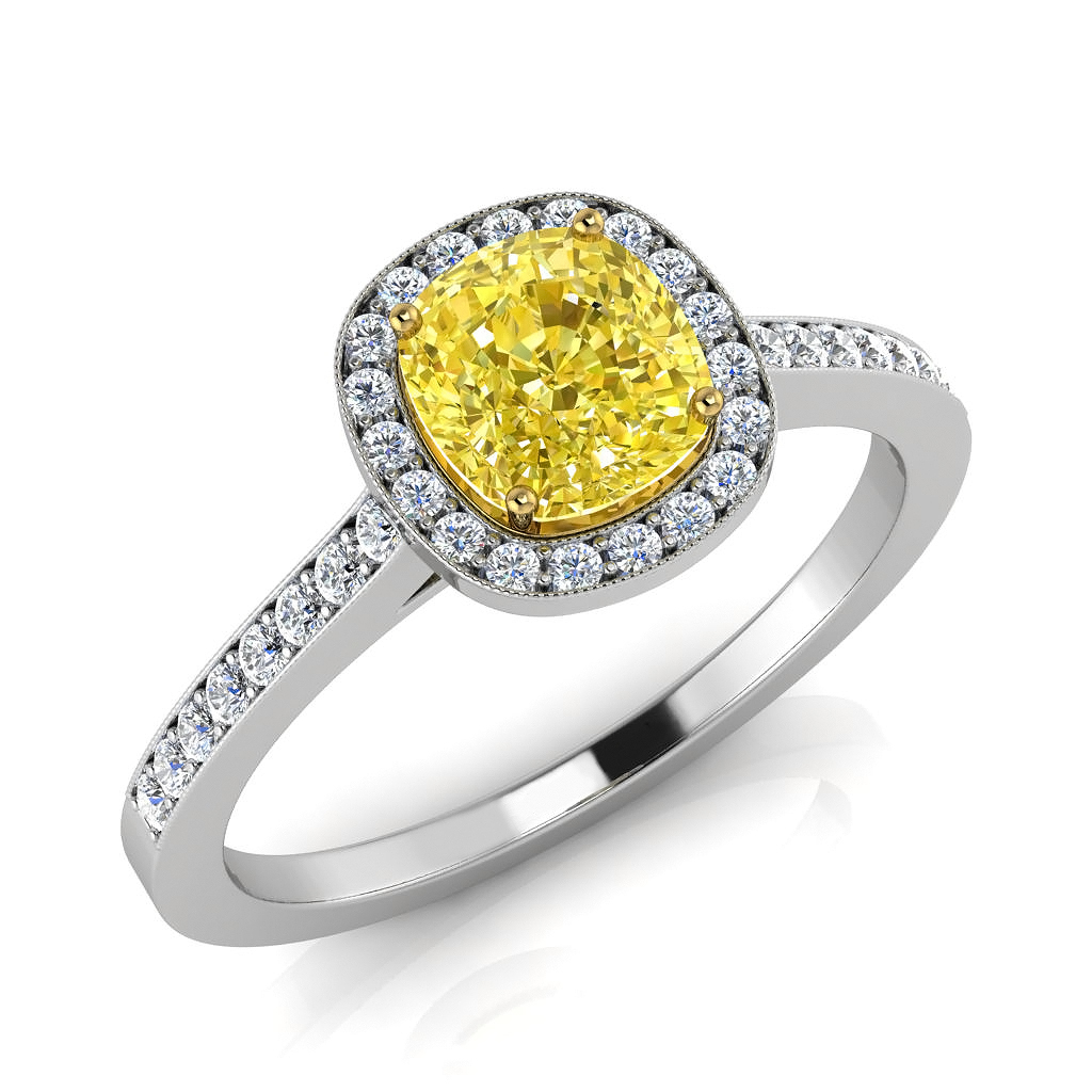 Anel Citrino Amarelo com Diamantes de Noivado