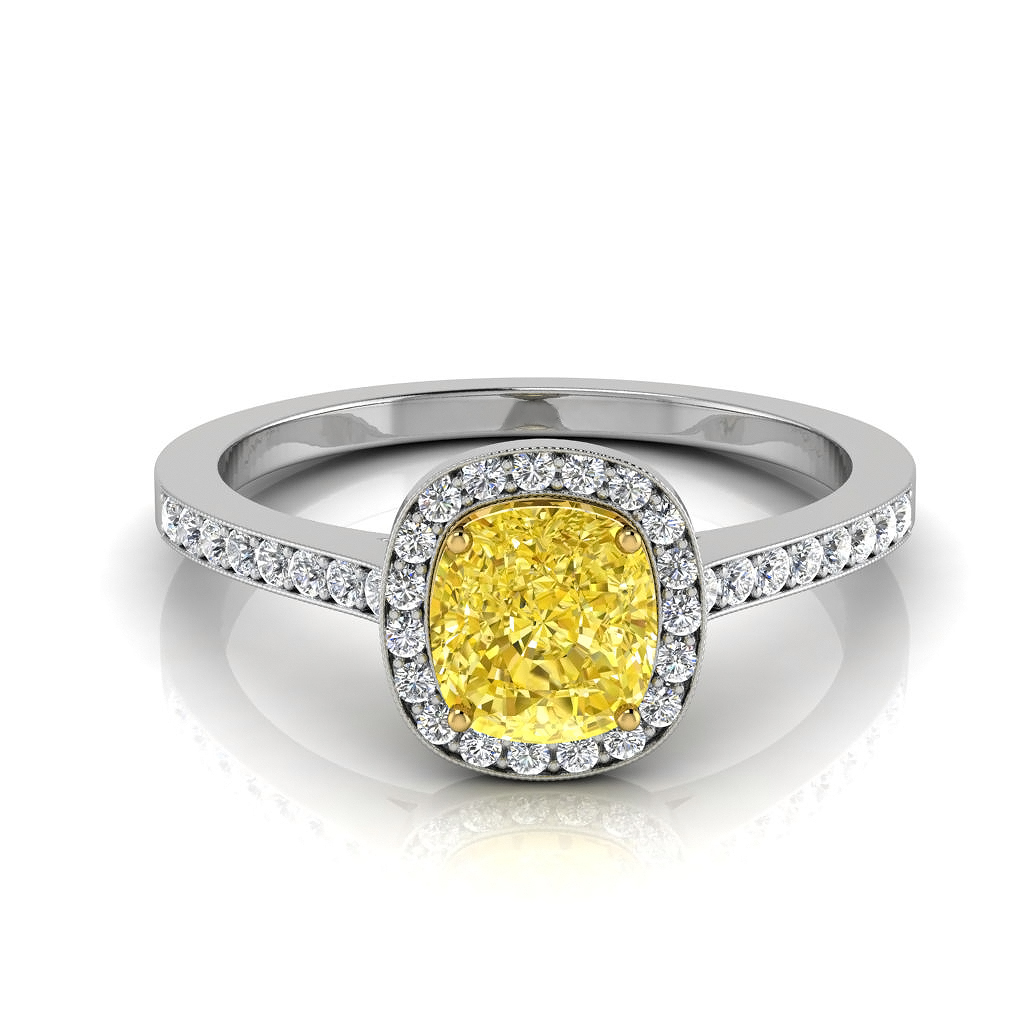 Anel Citrino Amarelo com Diamantes de Noivado