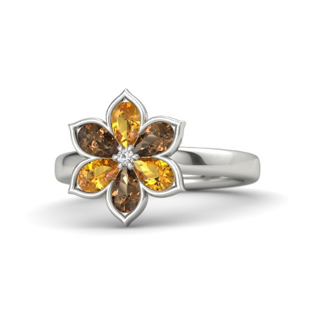 Anel de Flor com Citrino e Granada