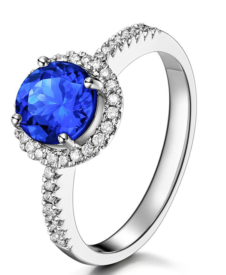 Anel Solit�rio Olha Azul com Diamantes